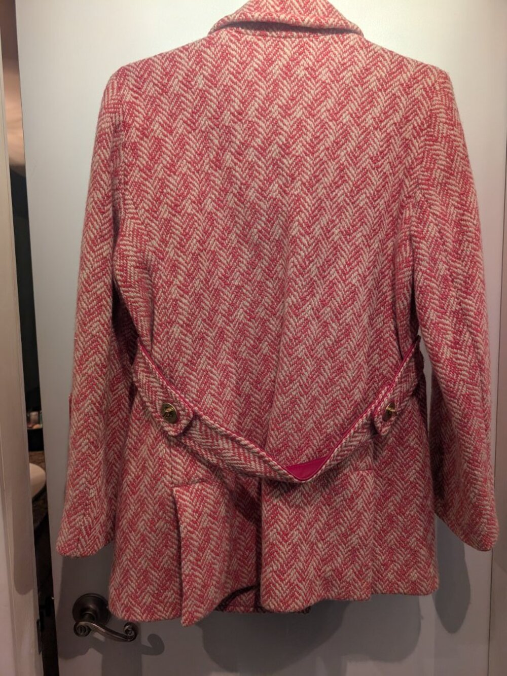 Vintage Coach Pink Wool Mohair Herringbone Pea Coat/Jacket - Size 8 - Picture 3 of 4